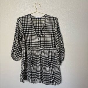 Mango Gingham dress black and White Plaid size small